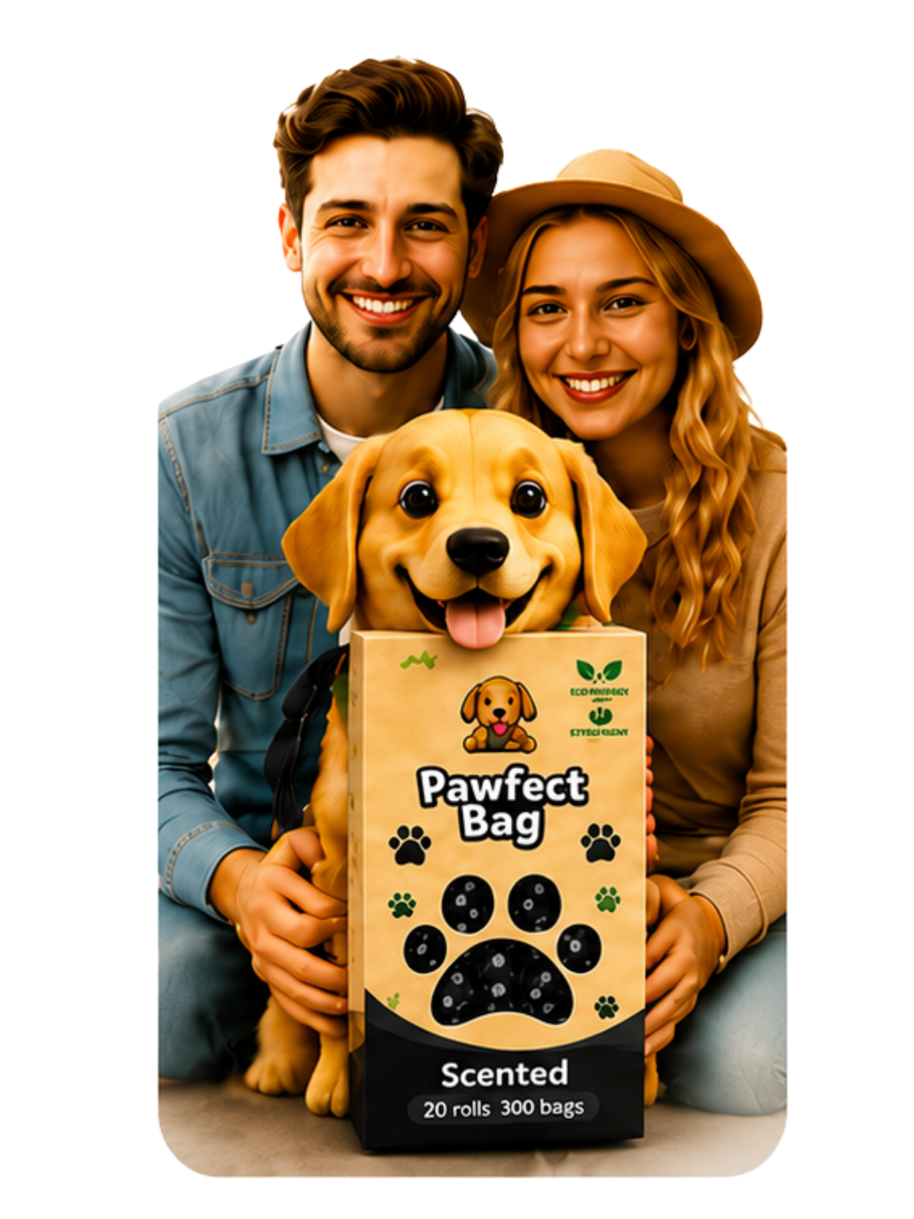 Mark and Sarah with their dog and Pawfect Bag product